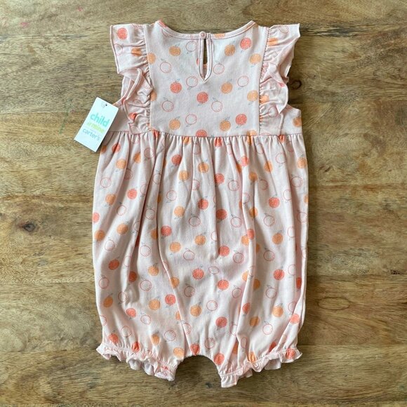 5/$20 NEW 18M Girls Ruffled Peaches? Oranges? Shorts Romper - Picture 2 of 3